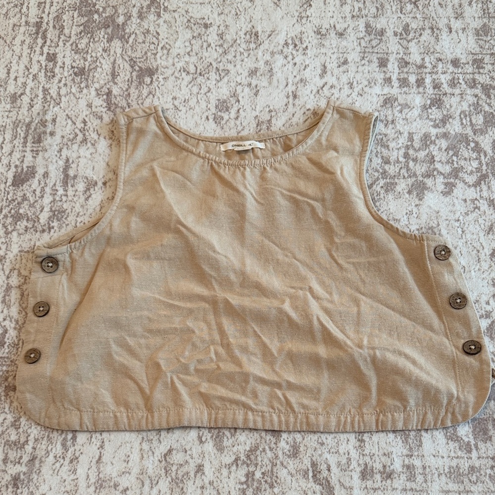 O'Neill Light Tan Linen Blend Crop Top